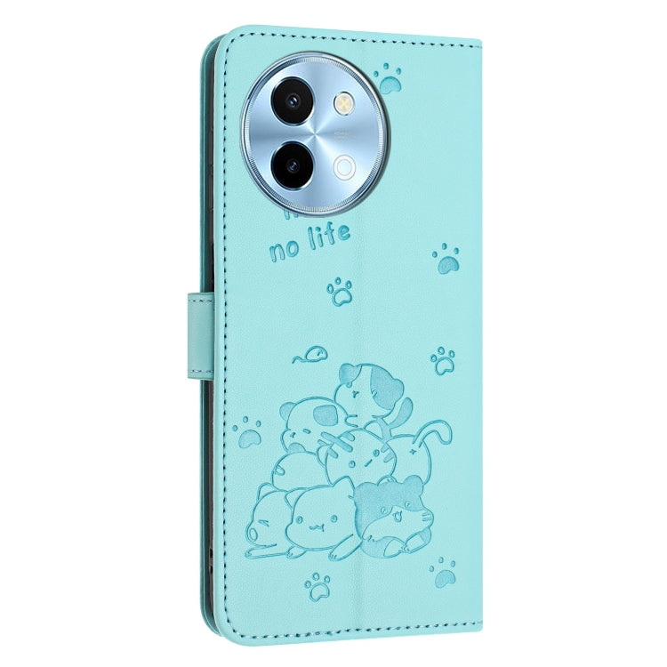 For vivo Y38 5G Global Embossed Kitten Phone Leather Case with Lanyard