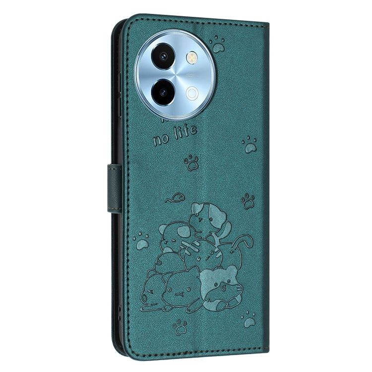 For vivo Y38 5G Global Embossed Kitten Phone Leather Case with Lanyard