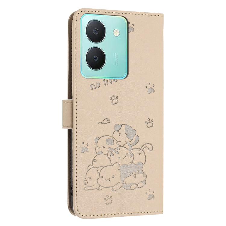 For vivo Y36 4G / 5G Global Embossed Kitten Phone Leather Case with Lanyard