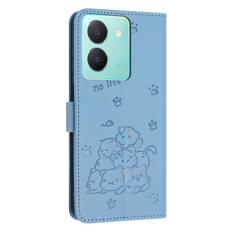 For vivo Y36 4G / 5G Global Embossed Kitten Phone Leather Case with Lanyard