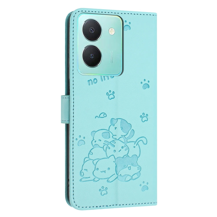 For vivo Y36 4G / 5G Global Embossed Kitten Phone Leather Case with Lanyard