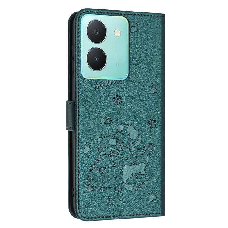 For vivo Y36 4G / 5G Global Embossed Kitten Phone Leather Case with Lanyard