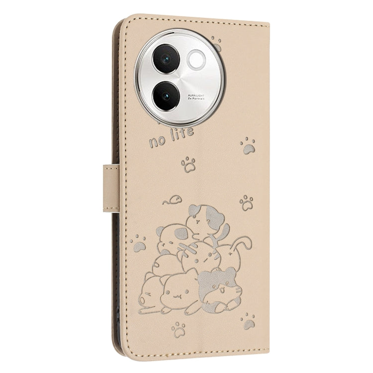 For vivo V30e 5G / V40 Lite 5G Embossed Kitten Phone Leather Case with Lanyard