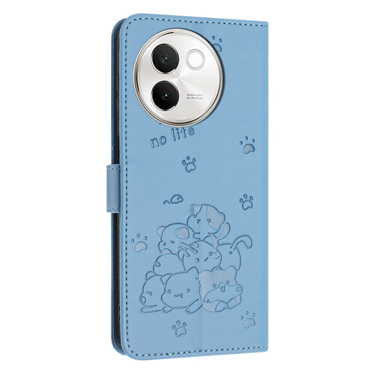 For vivo V30e 5G / V40 Lite 5G Embossed Kitten Phone Leather Case with Lanyard