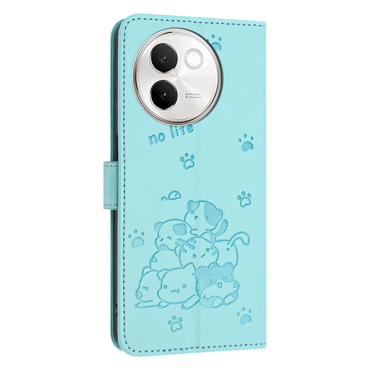For vivo V30e 5G / V40 Lite 5G Embossed Kitten Phone Leather Case with Lanyard