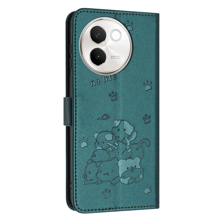 For vivo V30e 5G / V40 Lite 5G Embossed Kitten Phone Leather Case with Lanyard