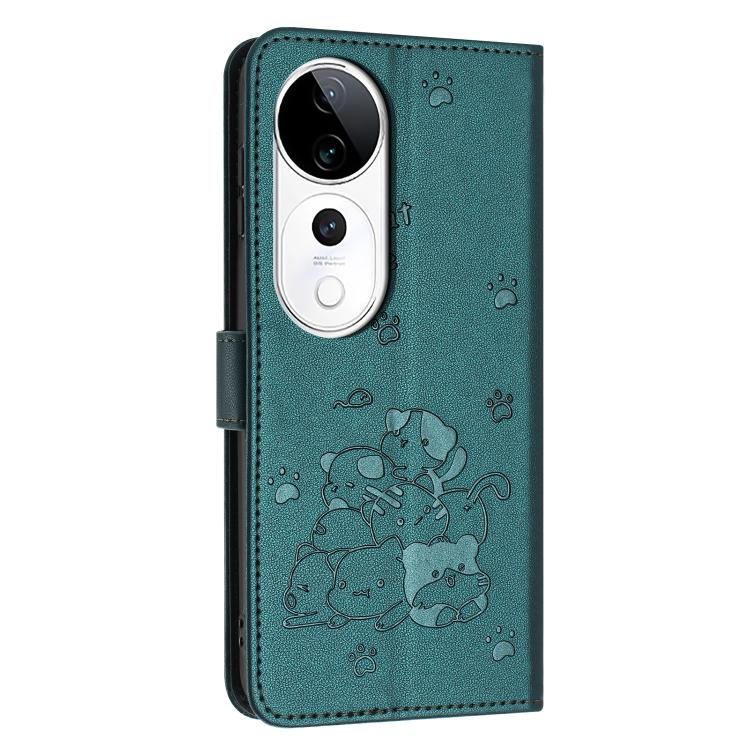 For vivo V40 / V40 Pro / T3 Ultra Embossed Kitten Phone Leather Case with Lanyard