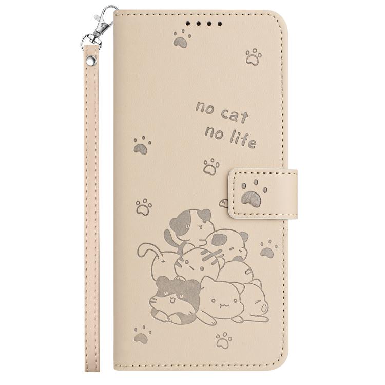 For vivo V50 5G Global Embossed Kitten Phone Leather Case with Lanyard
