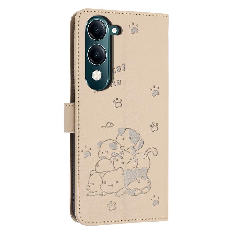 For vivo Y29s 5G / Y04 4G Embossed Kitten Phone Leather Case with Lanyard