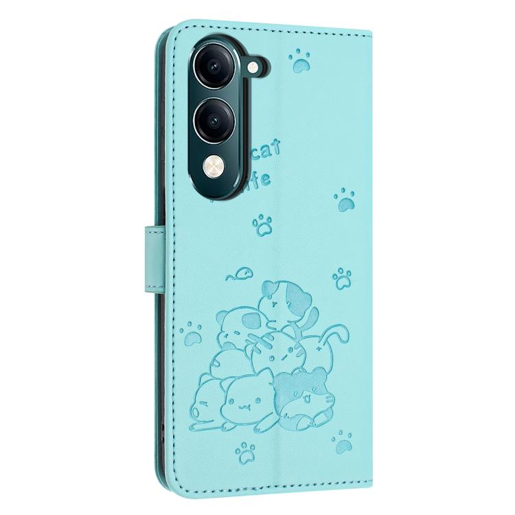 For vivo Y29s 5G / Y04 4G Embossed Kitten Phone Leather Case with Lanyard