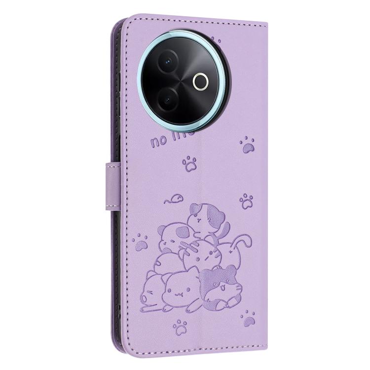 For vivo Y39 5G Global Embossed Kitten Phone Leather Case with Lanyard