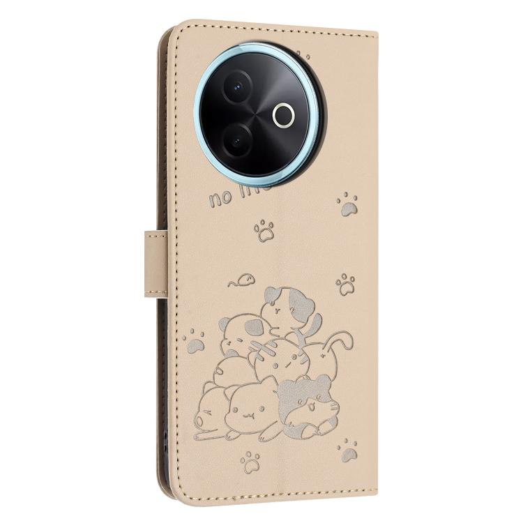 For vivo Y39 5G Global Embossed Kitten Phone Leather Case with Lanyard
