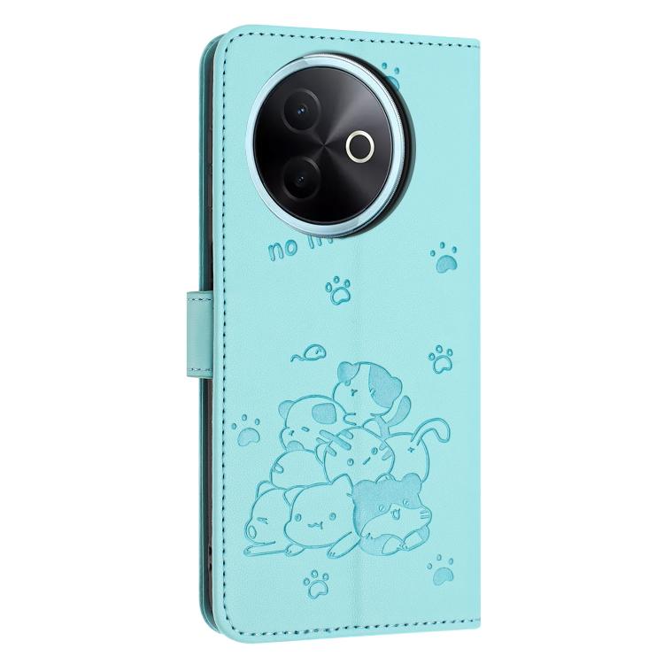 For vivo Y39 5G Global Embossed Kitten Phone Leather Case with Lanyard
