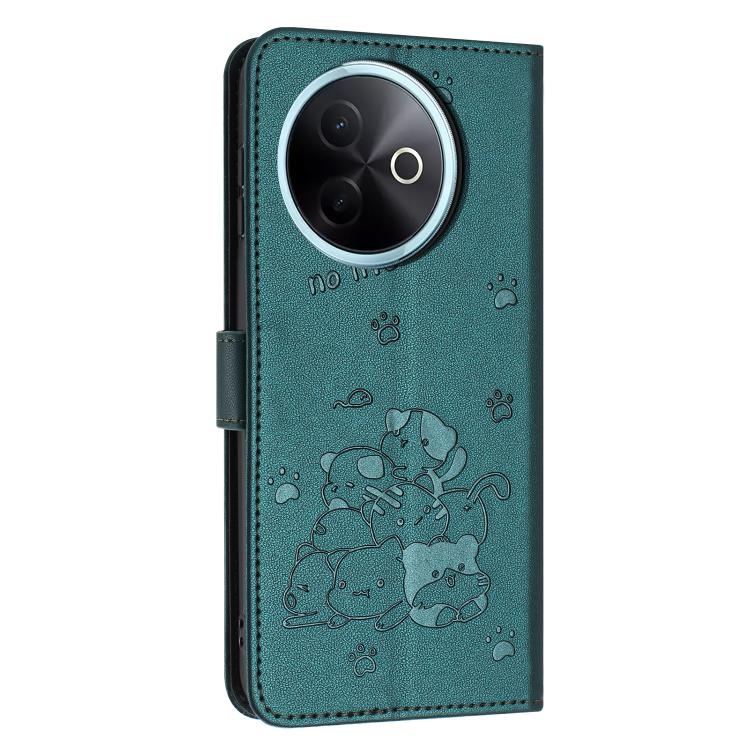 For vivo Y39 5G Global Embossed Kitten Phone Leather Case with Lanyard