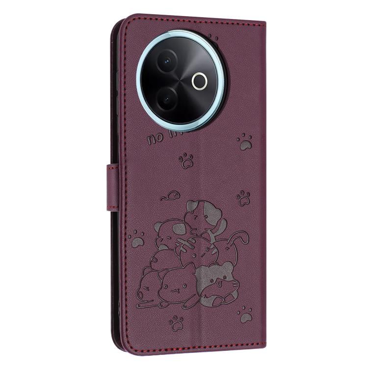 For vivo Y39 5G Global Embossed Kitten Phone Leather Case with Lanyard