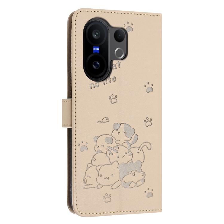 For vivo X200 FE / 30 Pro Mini Embossed Kitten Phone Leather Case with Lanyard