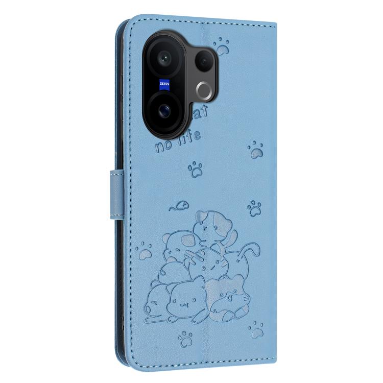 For vivo X200 FE / 30 Pro Mini Embossed Kitten Phone Leather Case with Lanyard