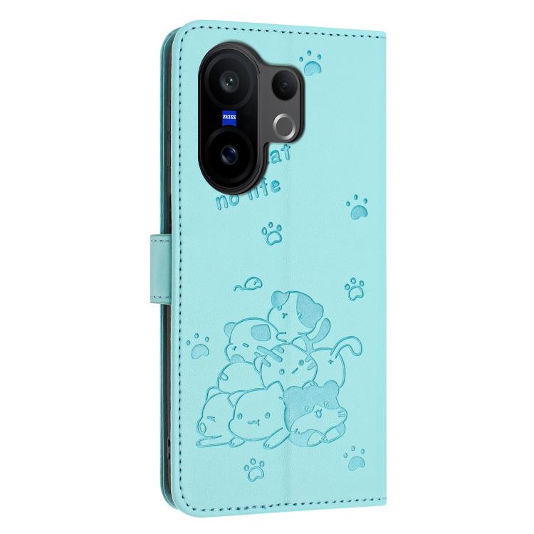 For vivo X200 FE / 30 Pro Mini Embossed Kitten Phone Leather Case with Lanyard