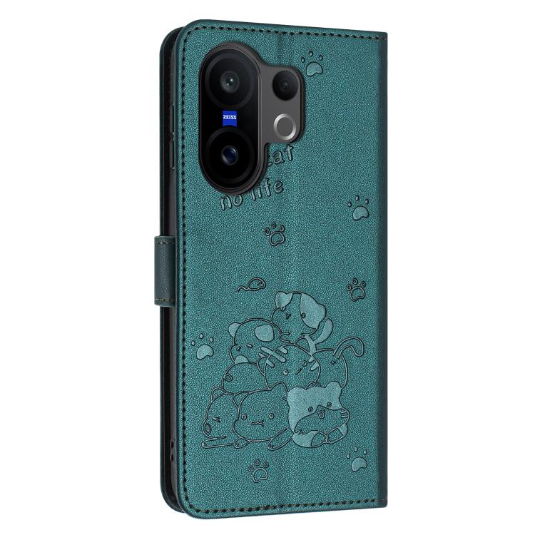 For vivo X200 FE / 30 Pro Mini Embossed Kitten Phone Leather Case with Lanyard