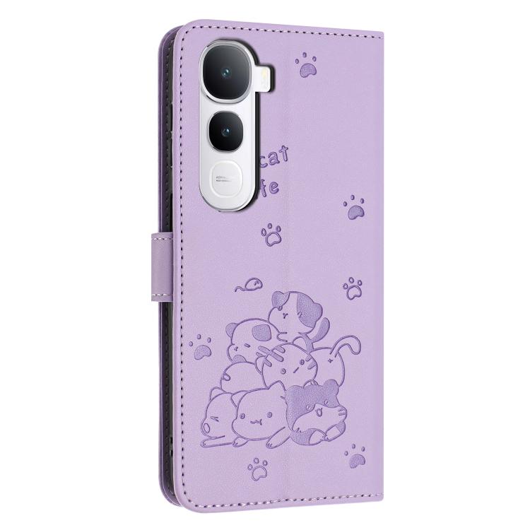 For vivo Y400 5G / 4G Global Embossed Kitten Phone Leather Case with Lanyard