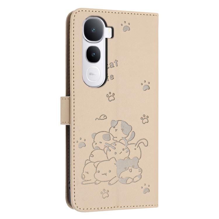 For vivo Y400 5G / 4G Global Embossed Kitten Phone Leather Case with Lanyard