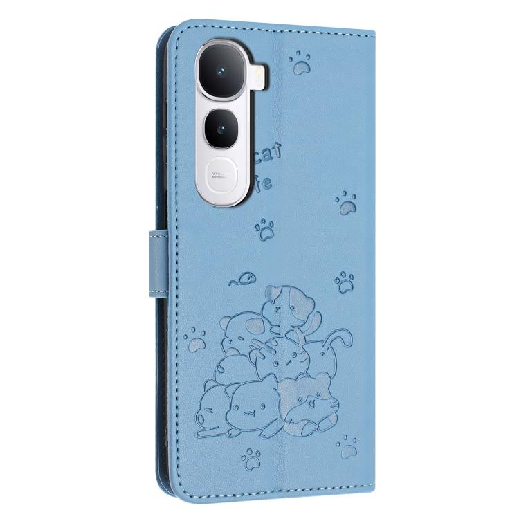 For vivo Y400 5G / 4G Global Embossed Kitten Phone Leather Case with Lanyard