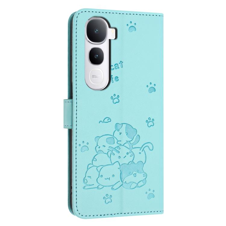 For vivo Y400 5G / 4G Global Embossed Kitten Phone Leather Case with Lanyard
