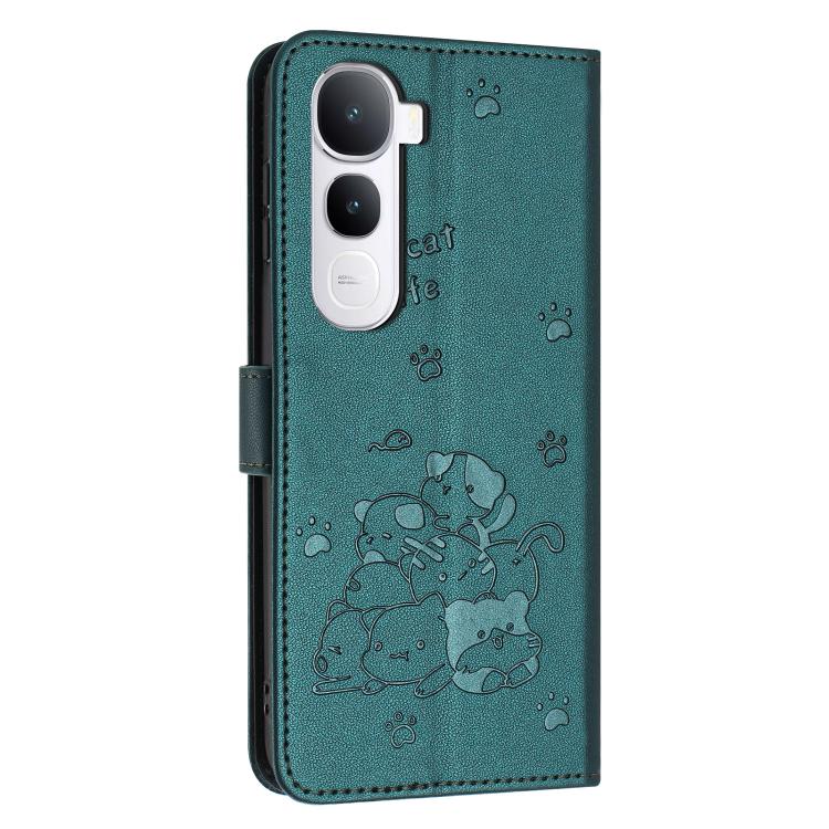 For vivo Y400 5G / 4G Global Embossed Kitten Phone Leather Case with Lanyard