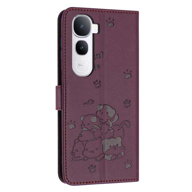 For vivo Y400 5G / 4G Global Embossed Kitten Phone Leather Case with Lanyard