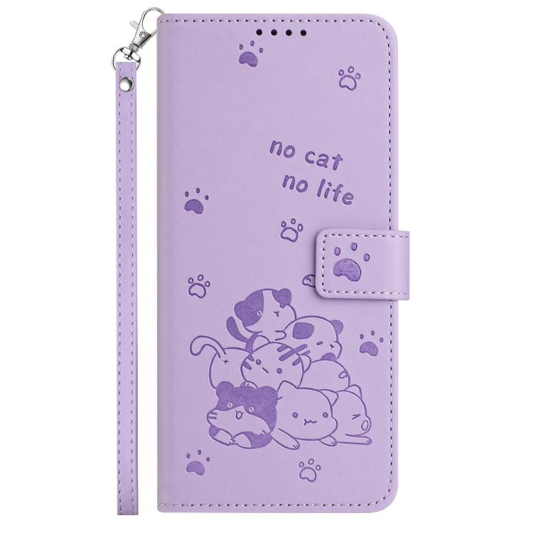 For vivo V60 Lite 4G / 5G Embossed Kitten Phone Leather Case with Lanyard