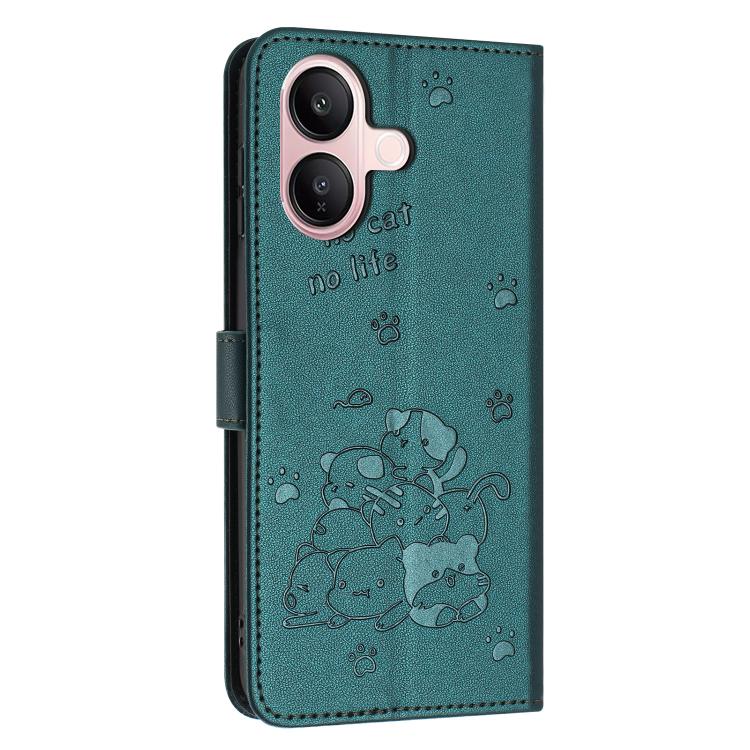 For vivo V60 Lite 4G / 5G Embossed Kitten Phone Leather Case with Lanyard