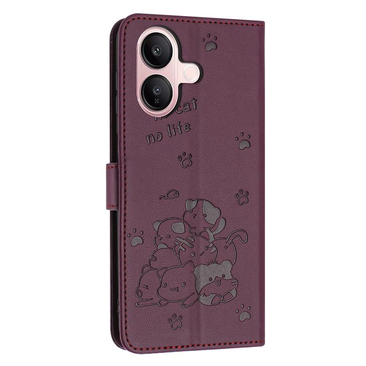For vivo V60 Lite 4G / 5G Embossed Kitten Phone Leather Case with Lanyard