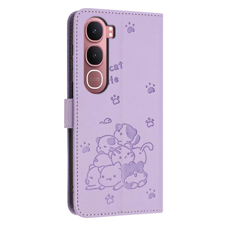 For vivo Y31 5G 2025 Embossed Kitten Phone Leather Case with Lanyard