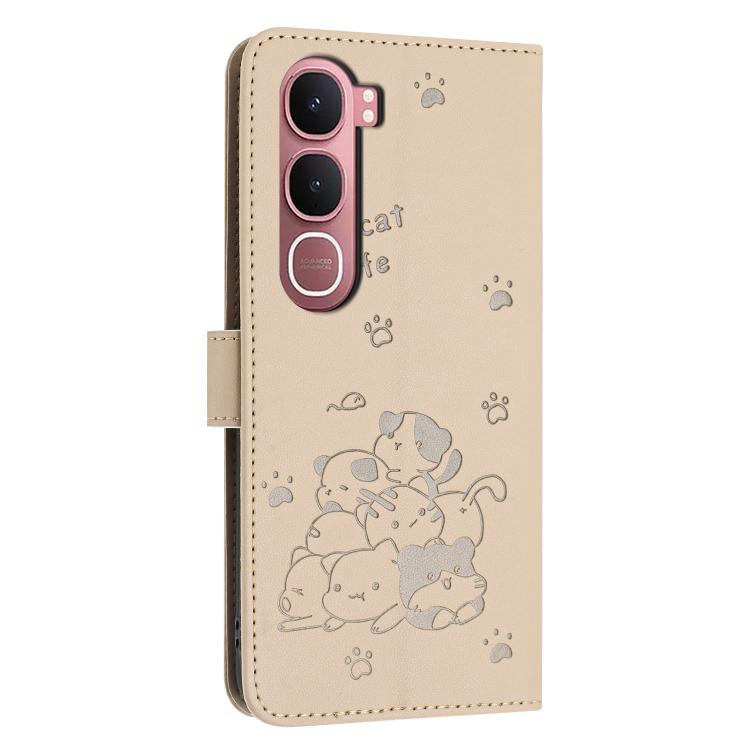 For vivo Y31 5G 2025 Embossed Kitten Phone Leather Case with Lanyard