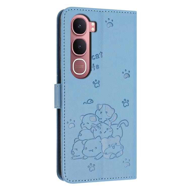 For vivo Y31 5G 2025 Embossed Kitten Phone Leather Case with Lanyard