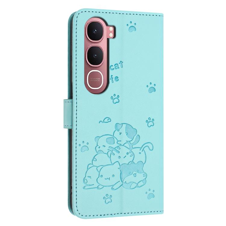For vivo Y31 5G 2025 Embossed Kitten Phone Leather Case with Lanyard