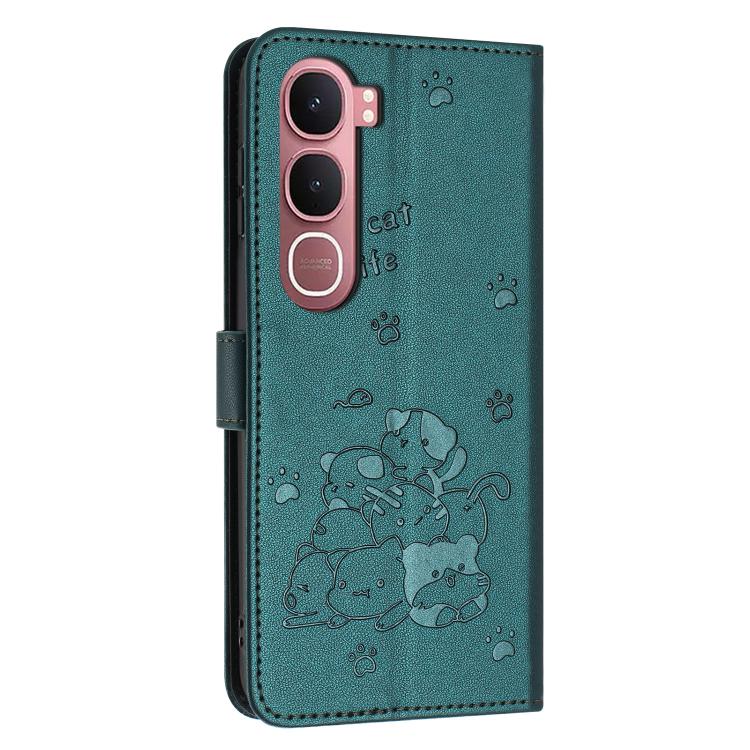 For vivo Y31 5G 2025 Embossed Kitten Phone Leather Case with Lanyard