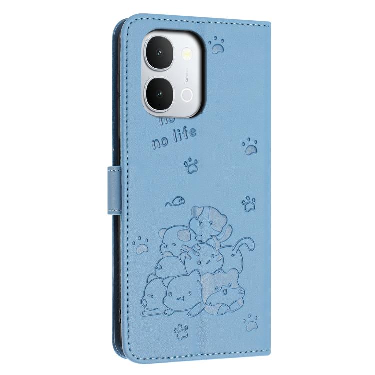 For vivo Y500i 5G Embossed Kitten Phone Leather Case with Lanyard