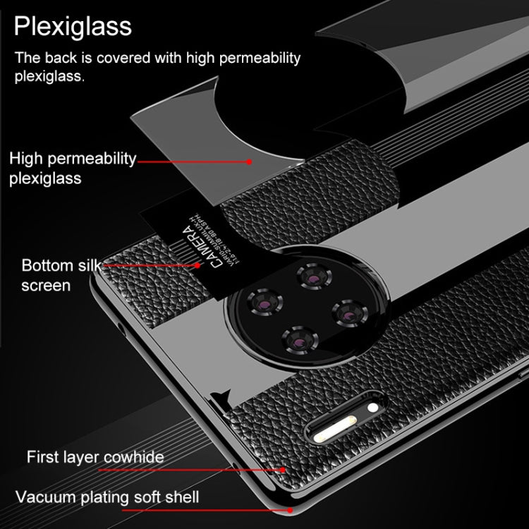 For Huawei Mate 30 Pro First Layer Cowhide + Glass Back Protective Case