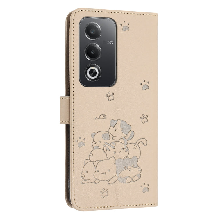 For OPPO A3 Pro India / Global Embossed Kitten Phone Leather Case with Lanyard