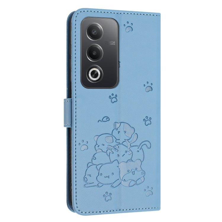 For OPPO A3 Pro India / Global Embossed Kitten Phone Leather Case with Lanyard