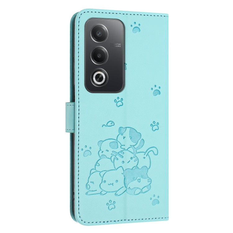 For OPPO A3 Pro India / Global Embossed Kitten Phone Leather Case with Lanyard