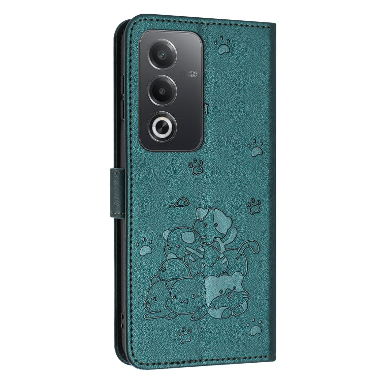 For OPPO A3 Pro India / Global Embossed Kitten Phone Leather Case with Lanyard