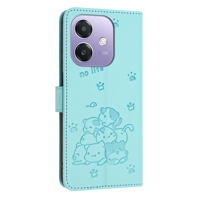 For OPPO A3x 5G India / A3 4G Embossed Kitten Phone Leather Case with Lanyard