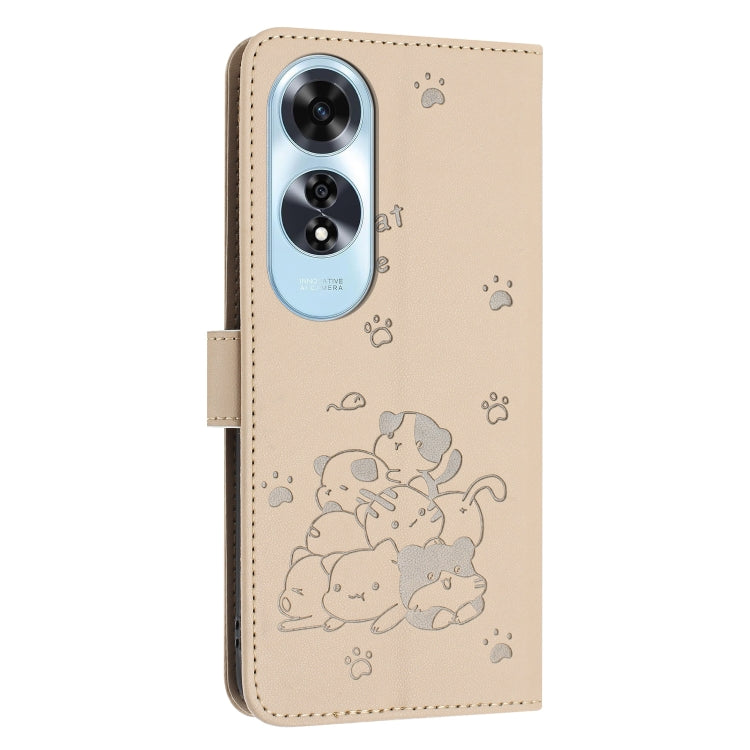 For OPPO A60 4G Global Embossed Kitten Phone Leather Case with Lanyard