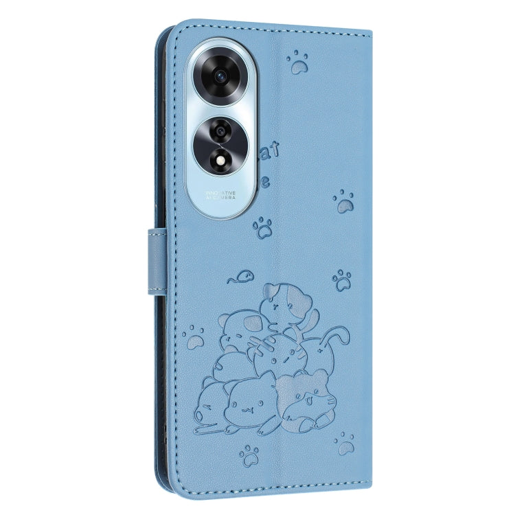 For OPPO A60 4G Global Embossed Kitten Phone Leather Case with Lanyard