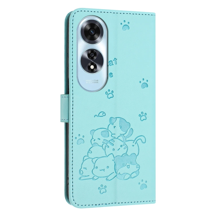 For OPPO A60 4G Global Embossed Kitten Phone Leather Case with Lanyard