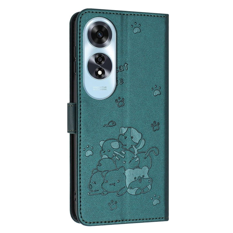For OPPO A60 4G Global Embossed Kitten Phone Leather Case with Lanyard
