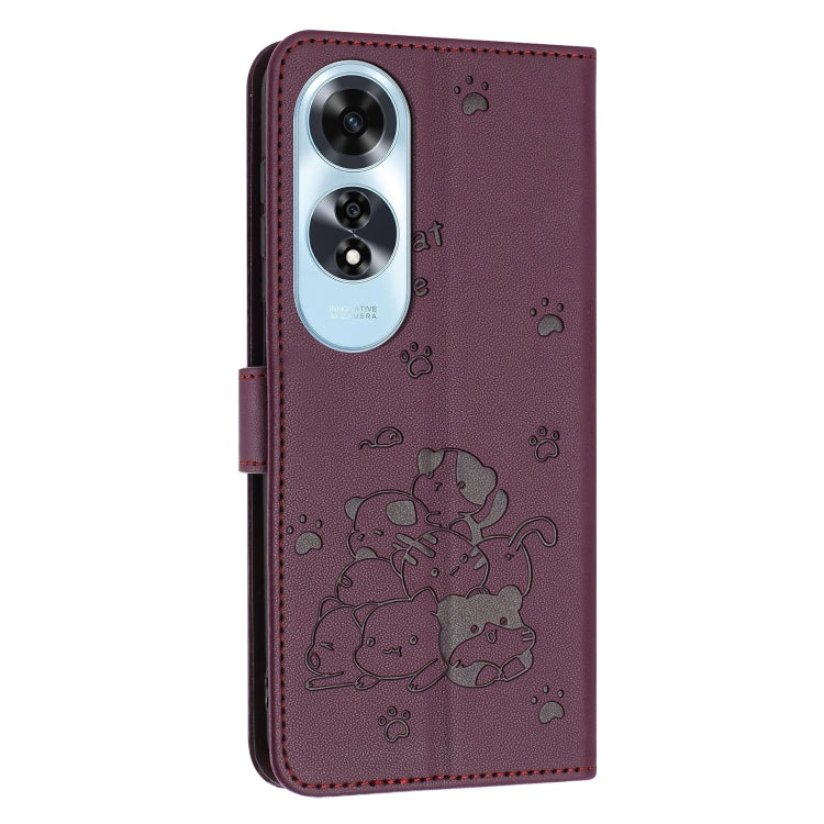 For OPPO A60 4G Global Embossed Kitten Phone Leather Case with Lanyard