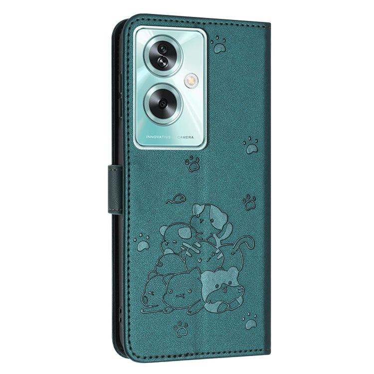 For OPPO A79 5G Global Embossed Kitten Phone Leather Case with Lanyard